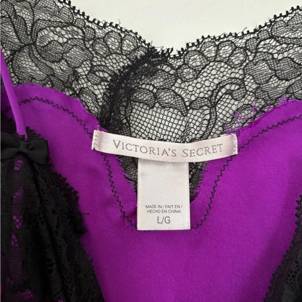Victoria’s Secret Purple Nightgown Black Lace Trim Sides Large - Picture 2 of 8
